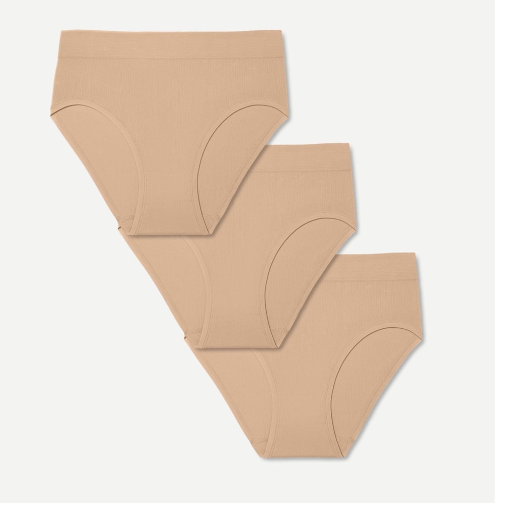 NWT Set of 3 Bombas Ribbed Seamless High Rise Hipster Panty Nude Beige Siz Small - Picture 3 of 9